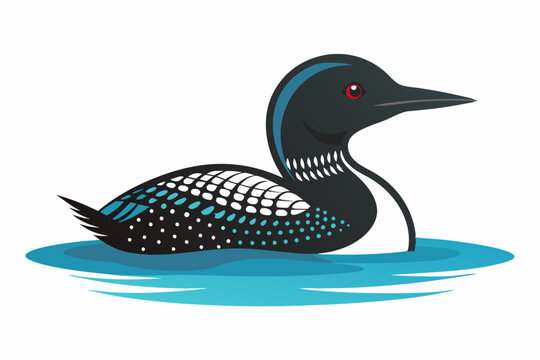 recommend clip art: Lineocut vector art illustration of a loon bird on water