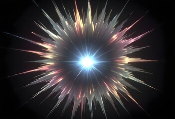 Fototapeta premium Burst flower like holographic Crystal with colorful light reflections, dark background, painting, multicolor, reflections, shiny, background, abstract, fantasy