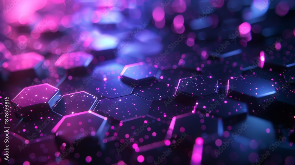 Poster a hightech setting featuring illuminated hexagons and abstract design elements in a futuristic digit