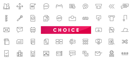 Choice line icon set. Confirm, approved, check list, warranty, options, preference, choice and decision outline icon collection. UI thin outline icons