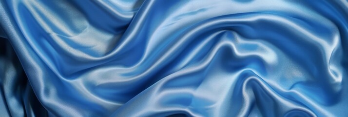 Obraz premium Blue drapery silk fabric background. Wavy satin cloth texture pattern. Smooth shiny drape material
