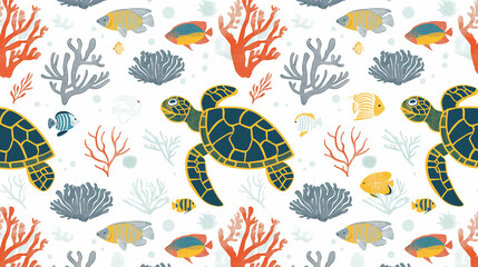 Obraz premium A colorful ocean scene with a turtle and fish