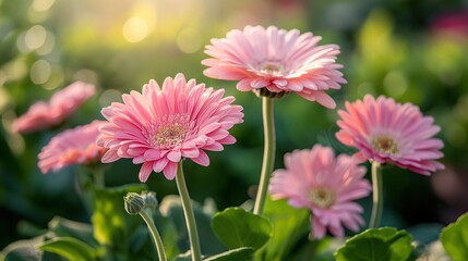 Obraz premium Beautiful pink gerbera flower in the garden with sunlight