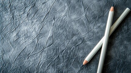 Business achievement depicted on a paper note with a pencil on grey leather background and space for creative ideas