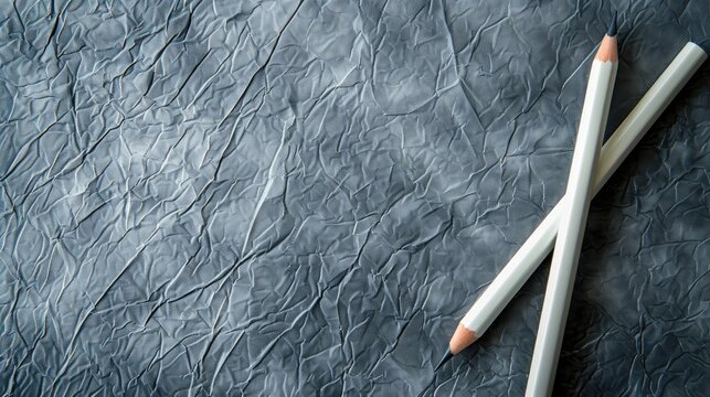 Business achievement depicted on a paper note with a pencil on grey leather background and space for creative ideas