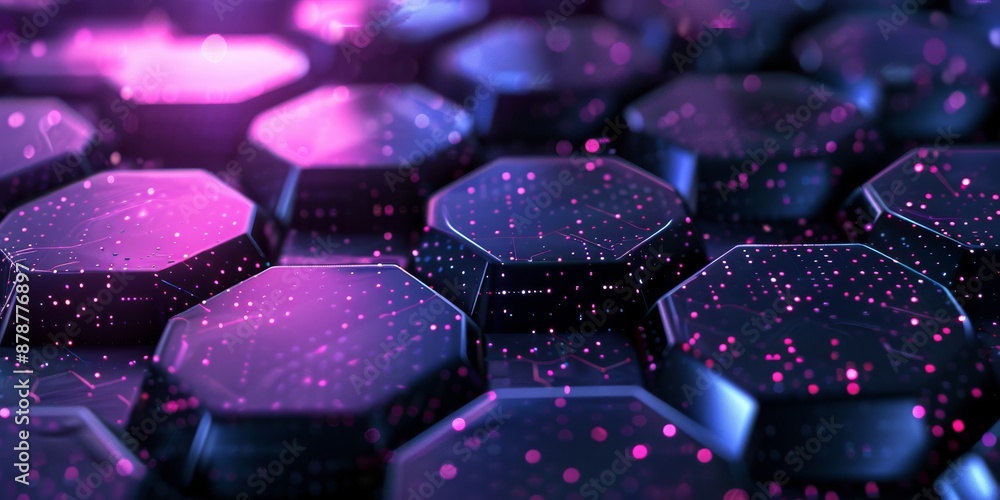 Poster a hightech setting featuring illuminated hexagons and abstract design elements in a futuristic digit