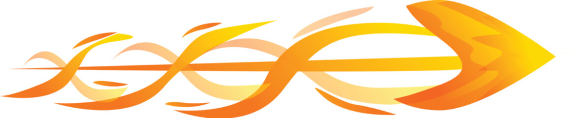 Illustration of a burning arrow flying and creating a fire wave on a white background