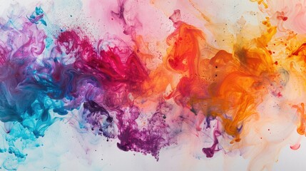 Colorful celebration with ink in water on white surface Texture of paint Explosion of colors