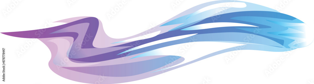Poster abstract background composition with wavy dynamic flowing shape in blue and purple colors on white b