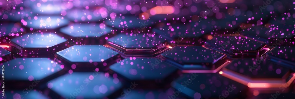 Poster a hightech setting featuring illuminated hexagons and abstract design elements in a futuristic digit