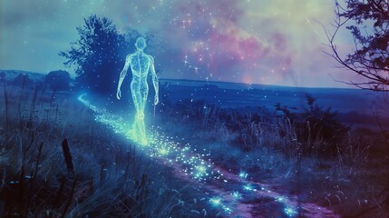 Fototapeta premium Digital Human Figure in Mystical Landscape