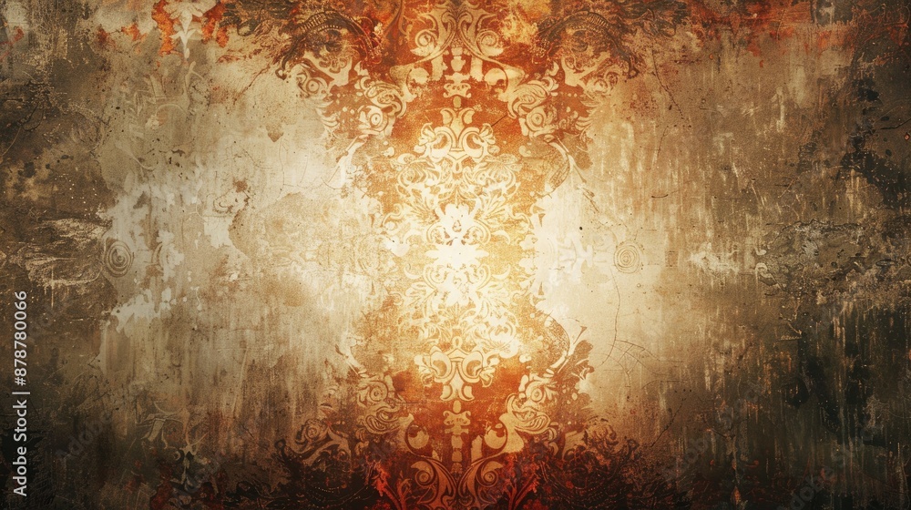 Aufkleber vintage grunge cement wall with decorative patterns and bright center for a background with space fo