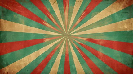 Vintage sunbeams in red and green on a horizontal poster suitable for screens