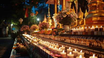 Obraz premium Illuminated buddhist temple steps at night in thailand