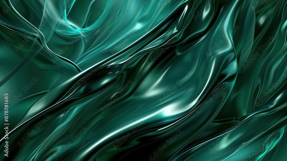 Poster abstract background, a mesmerizing blend of deep emerald greens with rich textures and fluid shapes,