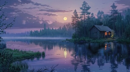 Fototapeta premium Stunning Russian landscapes at twilight by the lake
