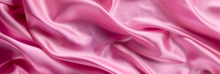Fototapeta premium Pink drapery silk fabric background. Wavy satin cloth texture pattern. Smooth shiny drape material
