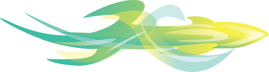 Abstract shape flowing, with green and yellow gradient, giving a sense of speed and motion