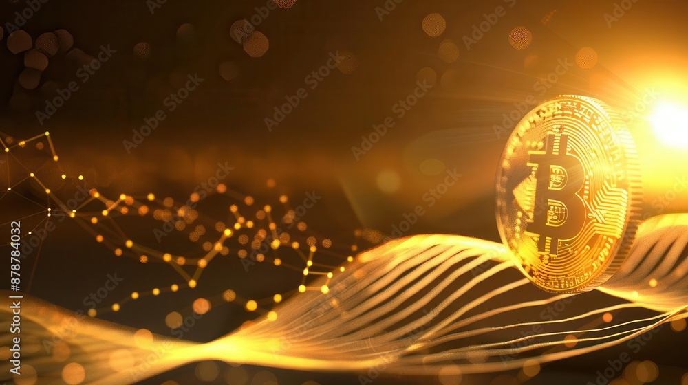 Poster golden coin with rising graph overlay symbolizing financial growth and investment success metallic s