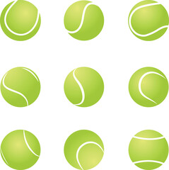 A vector collection of tennis balls in a variety of positions