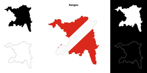 Aargau canton outline map set