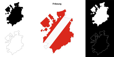 Fribourg canton outline map set