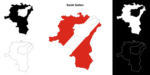 Sankt Gallen canton outline map set