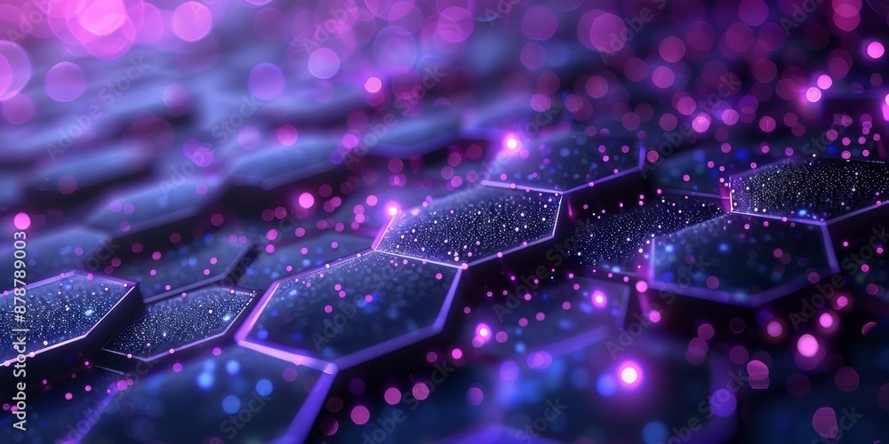 Poster a hightech setting featuring illuminated hexagons and abstract design elements in a futuristic digit