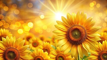 Obraz premium Beautiful summer wildflowers sunflowers. Landscape wide format, copy space, cool blue tones. Delightful pastoral airy artistic image
