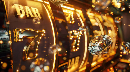 Luxurious Slot Machine with Floating Diamonds and Golden 7 BAR