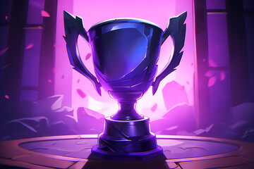A gleaming trophy radiates purple light, symbolizing victory and achievement in a competitive setting.