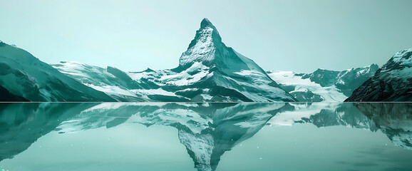 Obraz premium Majestic mountain reflected in tranquil water.