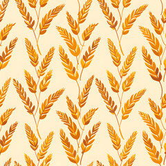 Yellow wheat ears on beige background. Autumn or summer seamless pattern with golden barley harvest. Happy Shavuot concept. Jewish holiday. Design for print paper, textile, fabric, wallpaper