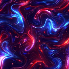 A mesmerizing seamless pattern featuring vibrant swirling neon lights in shades of blue and red. This digital art exudes energy and dynamism, perfect for modern and futuristic designs.