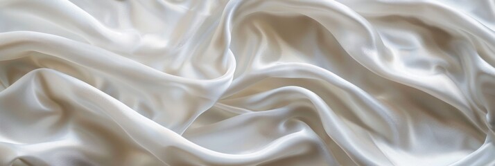 Obraz premium White drapery silk fabric background. Wavy satin cloth texture pattern. Smooth shiny drape material