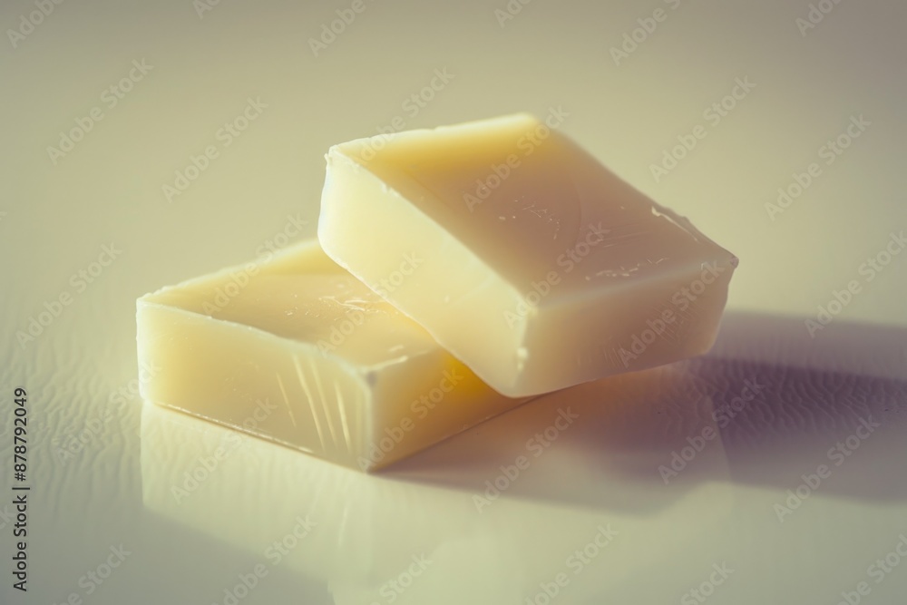 Poster a pair of soap bars placed on a table surface, ready for use