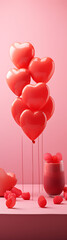 Heart-shaped balloons in a pink setting.