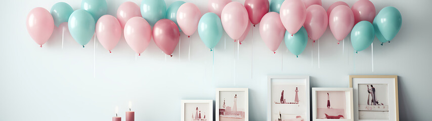 Pink and mint balloons, festive decor.