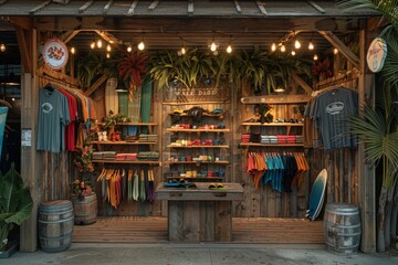 Rustic Surf Shop with Wooden Accents and Merchandise