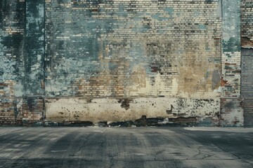 Empty urban street with warehouse brick wall background.