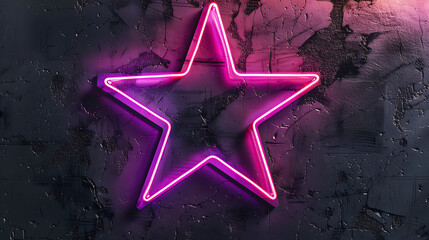 Pink neon star on a dark wall.
