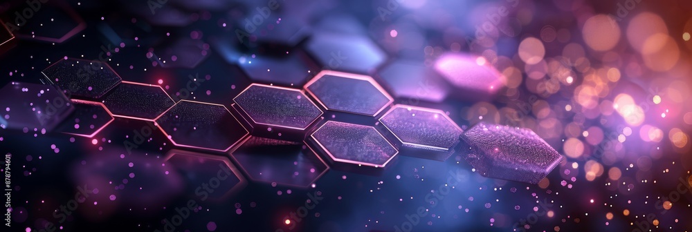 Poster a hightech setting featuring illuminated hexagons and abstract design elements in a futuristic digit