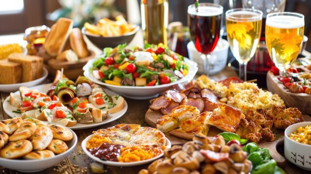 A delicious spread of food and drinks at a gathering
