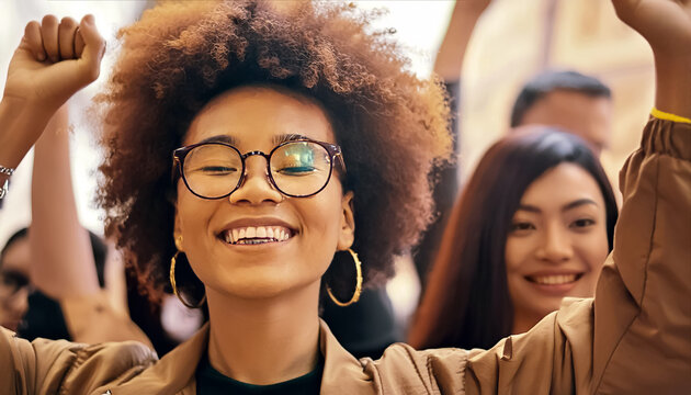 JOVEM MULHER MARCHANDO EM PROTESTO  PELOS DIREITOS HUMANOS , PELA IGUALDADE RACIAL  E DE G&Ecirc;NERO