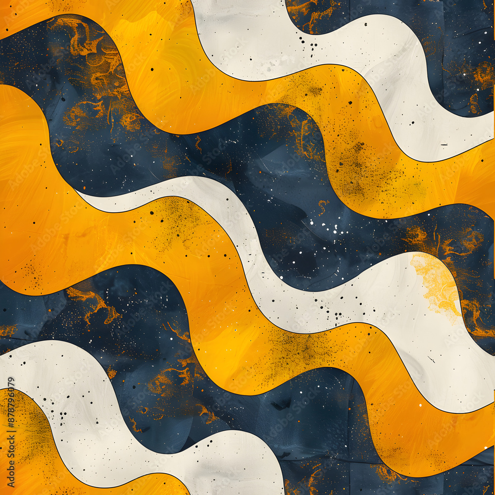 Aufkleber simple abstract seamless pattern with blue and yellow color. dynamic shapes, waves, and swirls compo