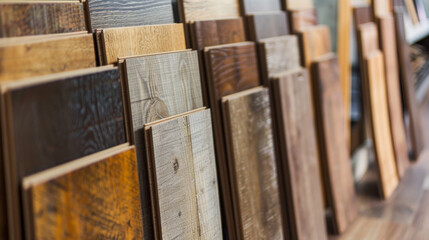 Samples of different types of flooring displayed in a retail store.