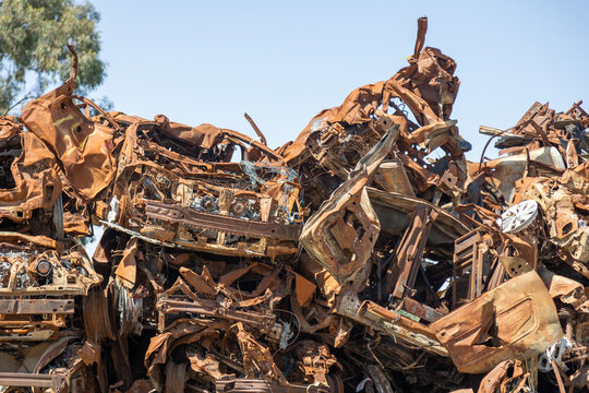 Sa'ad, Israel – May 9 2024, Cars remaining, burned cars after the attack on October 7th by Hamas. The cars were collected on the farmer's field and serves now as an attacks memorial and a remainder.