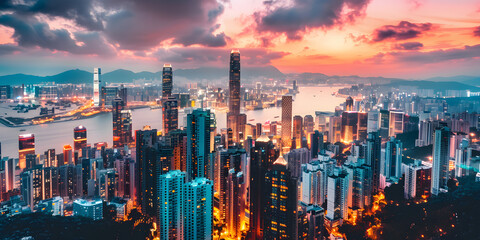 Fototapeta premium Horizonte da cidade ao entardecer com arranha-céus modernos