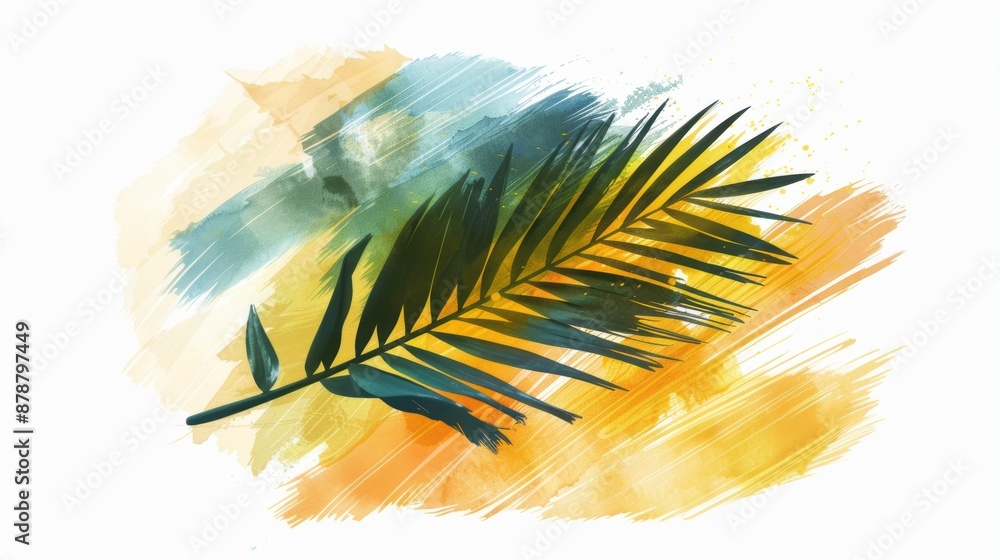 Wall mural Single palm leaf watercolor illustration