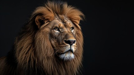 Fototapeta premium Majestic lion portrait against a black background